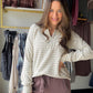 Easy stripes, a soft-looking finish, and just enough neckline detail to make a casual outfit feel special. The Ivory Striped V Neck Brushed Top by Staccato is a long-sleeve layer you'll reach for on a relaxed day out. Pair it with your favorite jeans, then add a jacket when the air turns crisp.

Details to love

Striped design in an ivory-toned top.
Split V neckline and long sleeves.
Micro-brushed finish, as listed in the existing product details.
Fabric: 92% polyester, 8% spandex.
Styling &amp; sizing

Wea