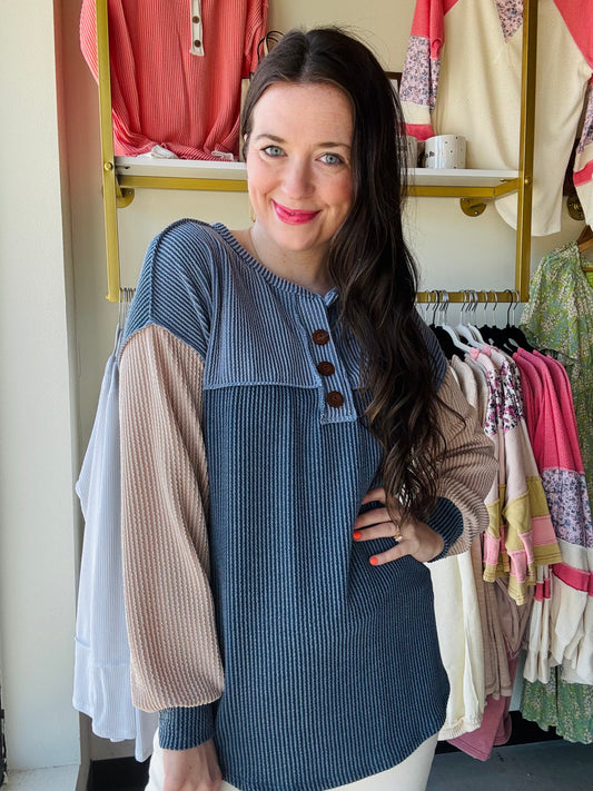 Dark Denim Button Top