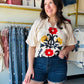 Oatmeal Bubble Sleeve Embroidered Blouse