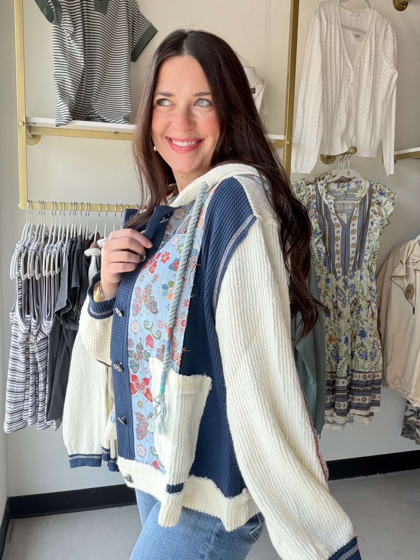 Indigo Butterfly Placket Hoodie