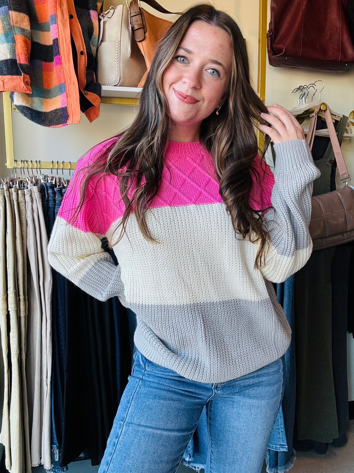 Pink & Grey Block Sweater