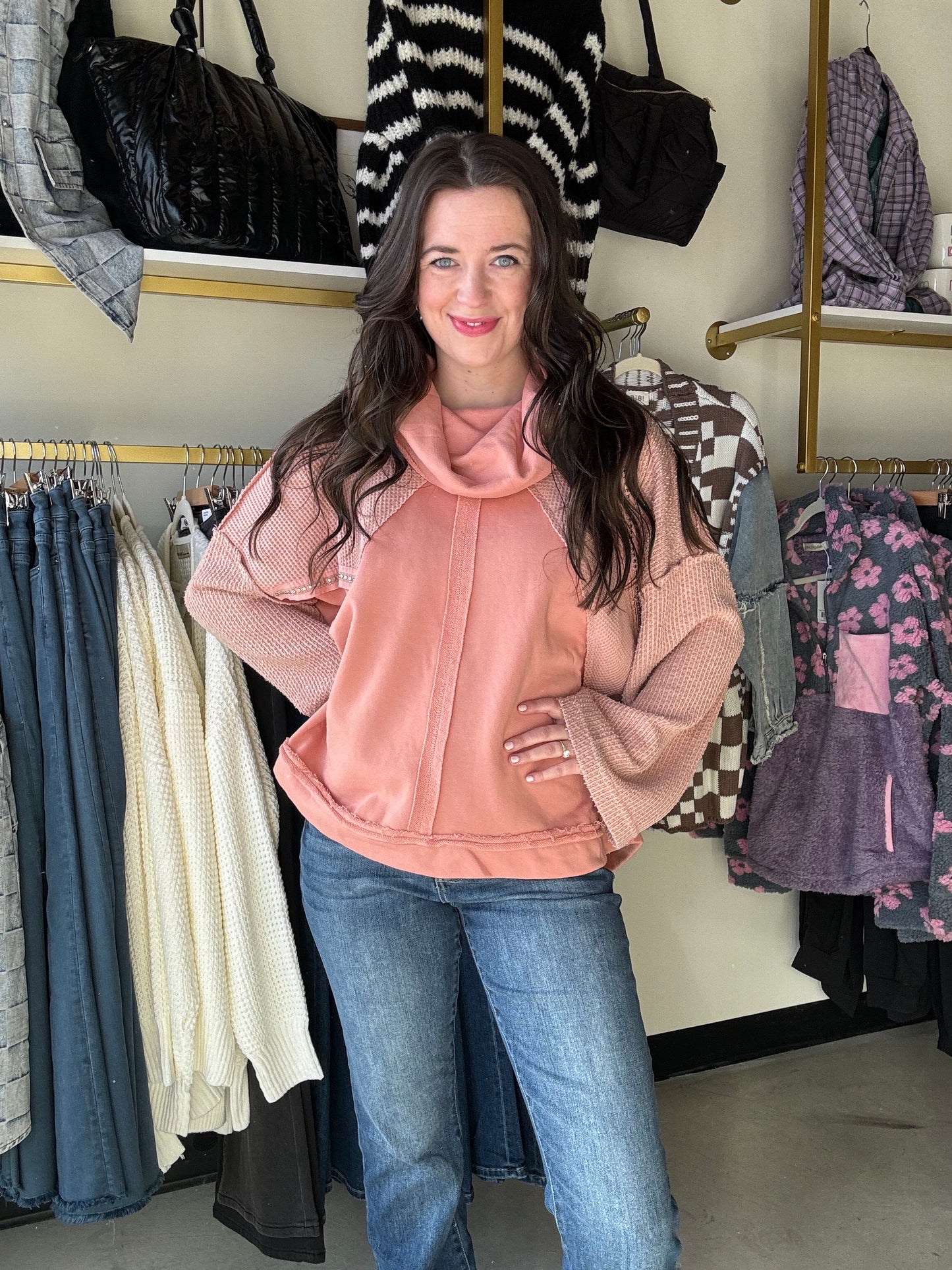 Peach Multi Cowlneck Pullover