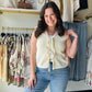 Ivory Bow Textured Sweater Vest