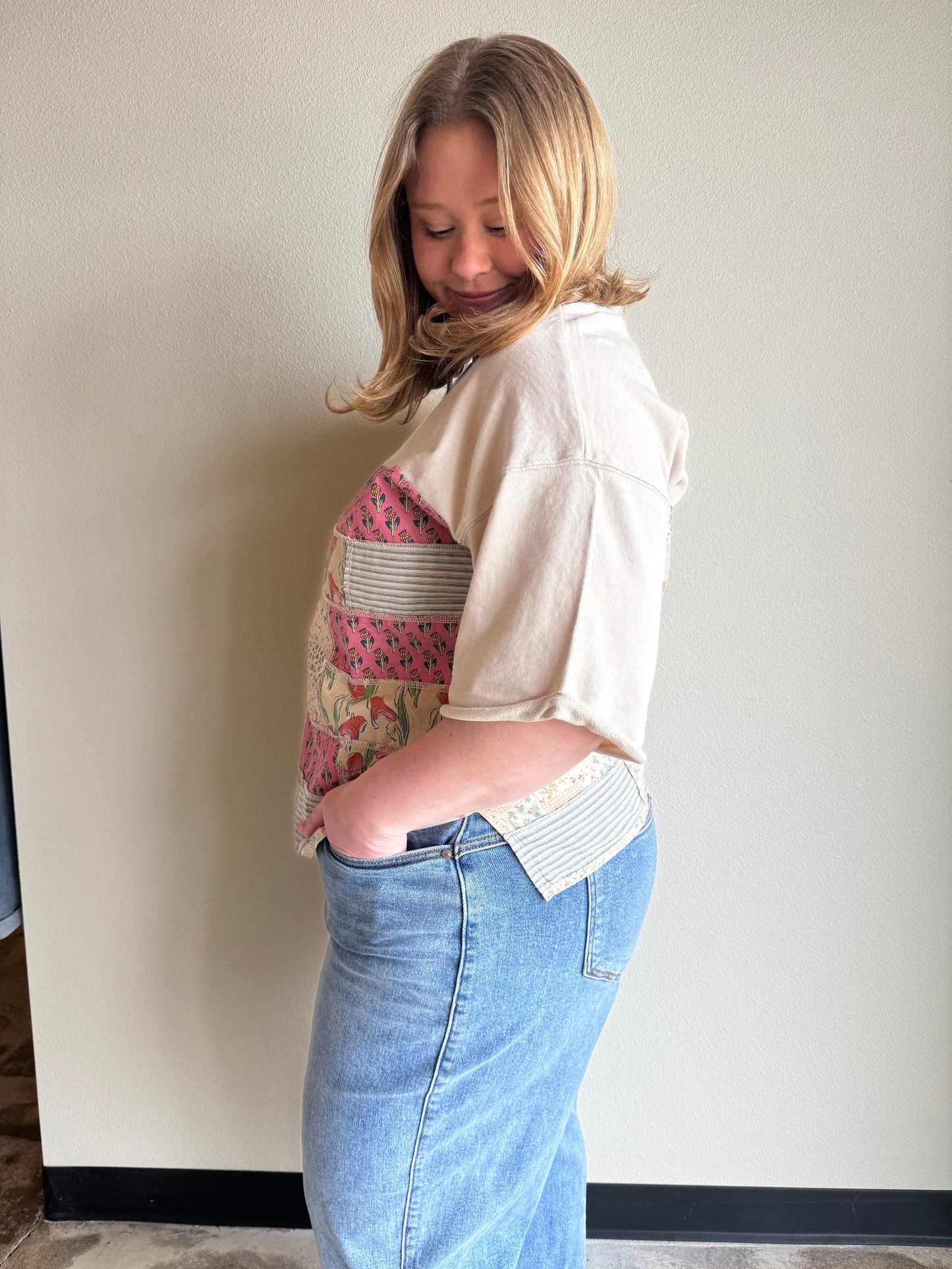 Khaki Patchwork Oversized Tee