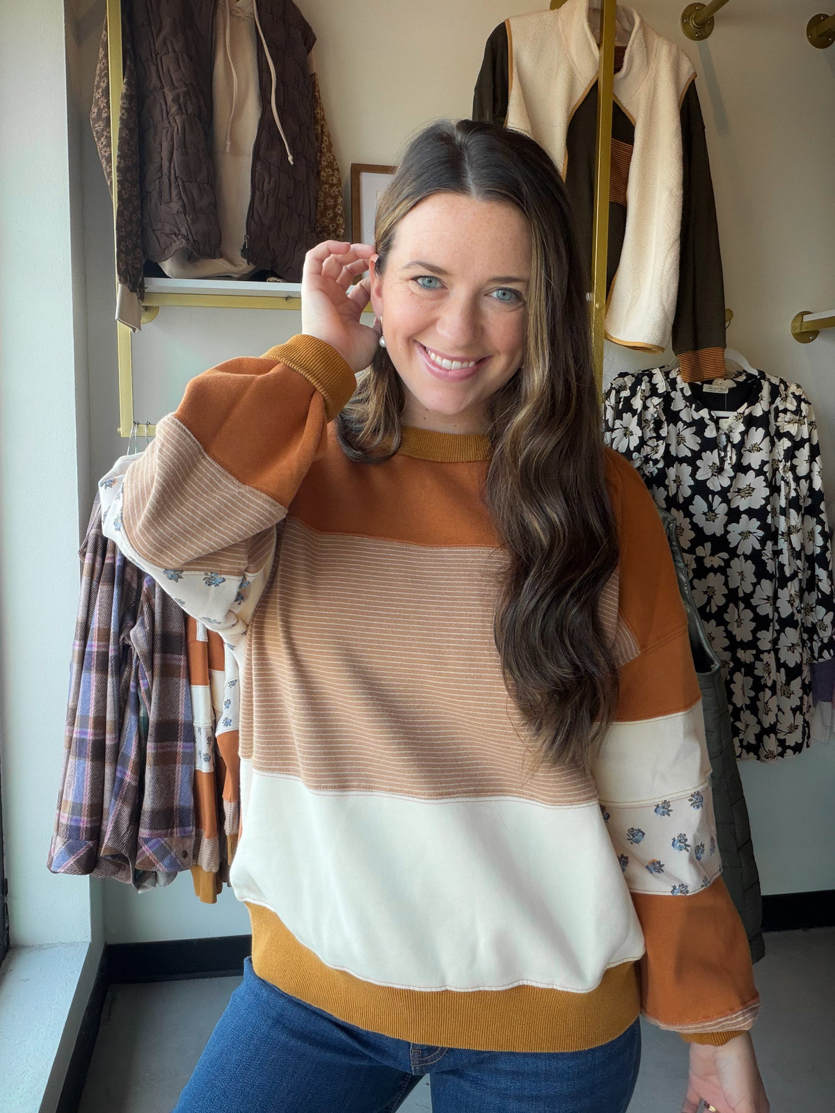 Mocha Stripe Accent Pullover