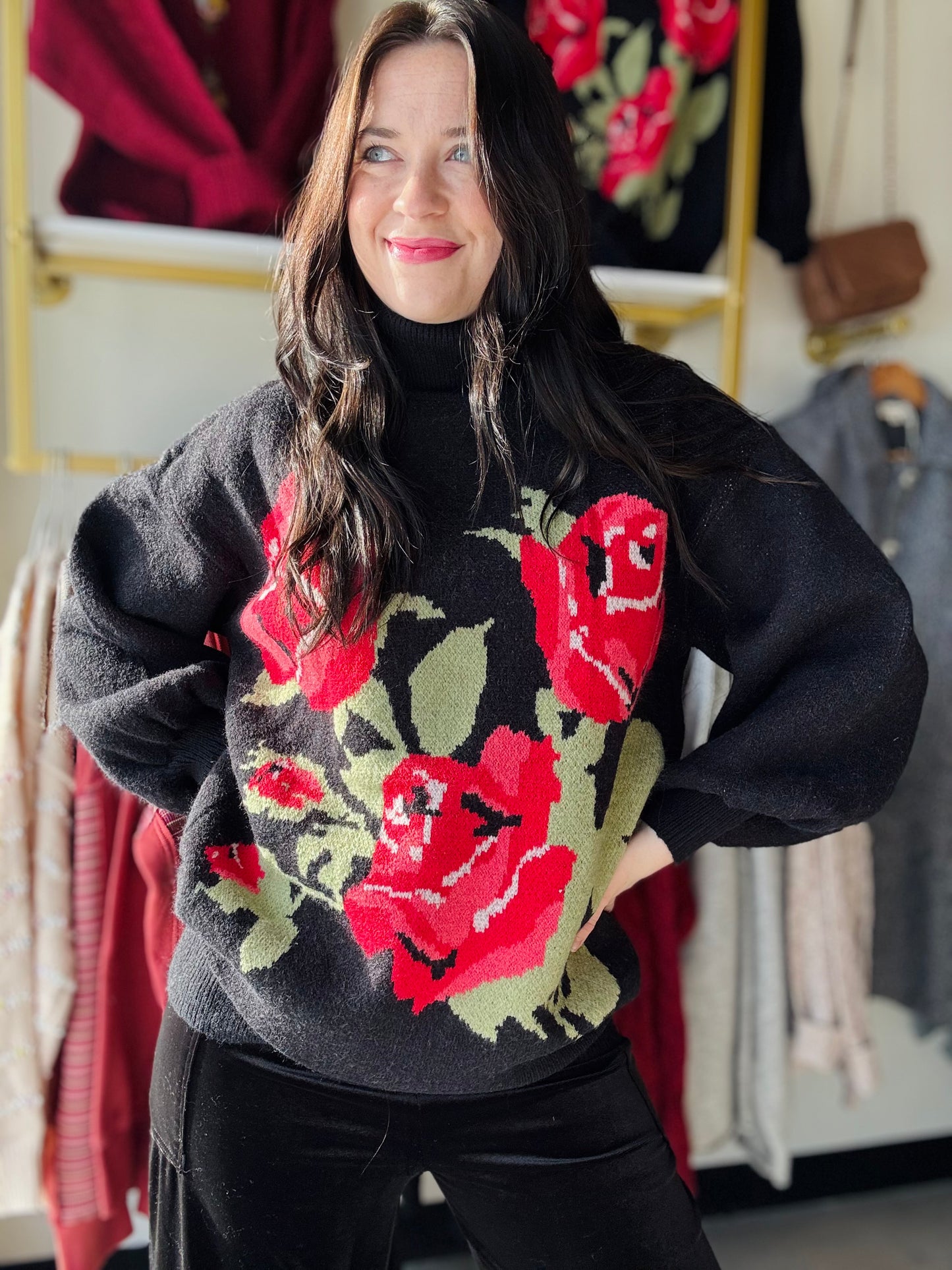 Rose Turtleneck Jacquard Sweater