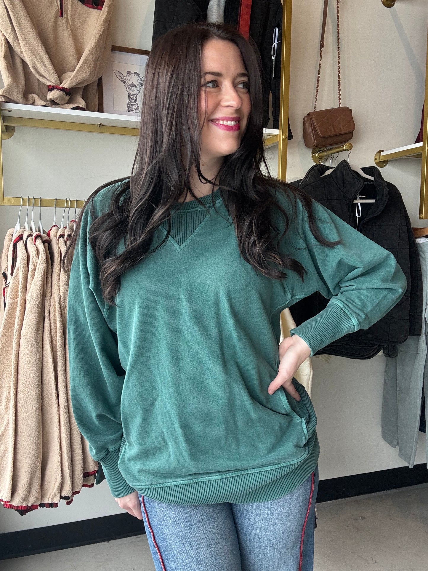 Hunter Green Pigment Dyed Pullover