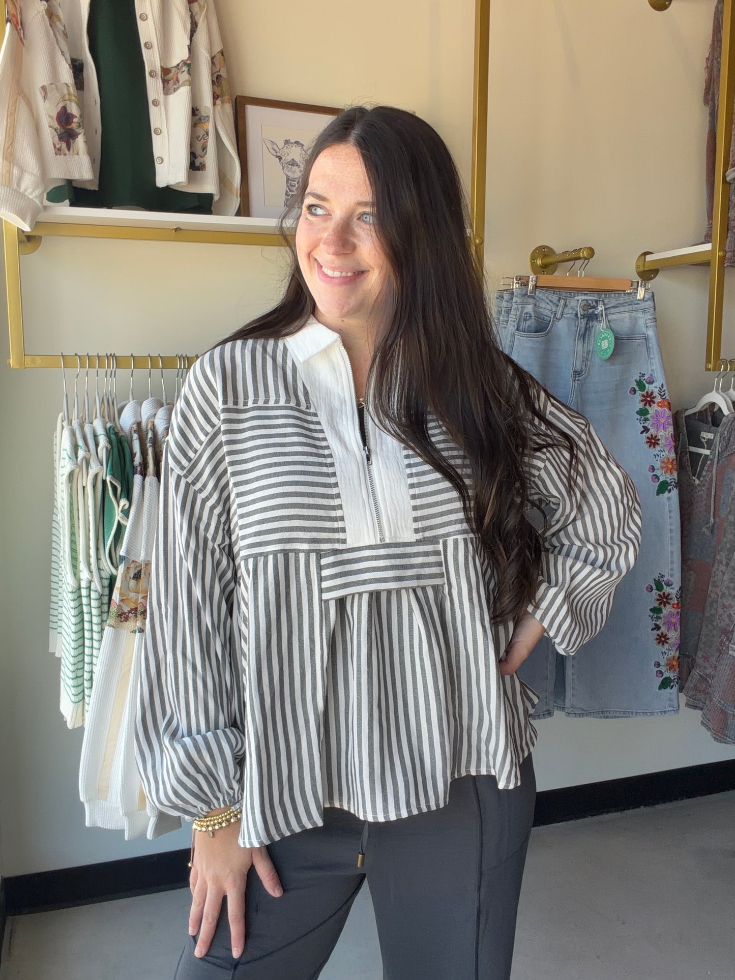 Multi Stripe Charcoal Pullover
