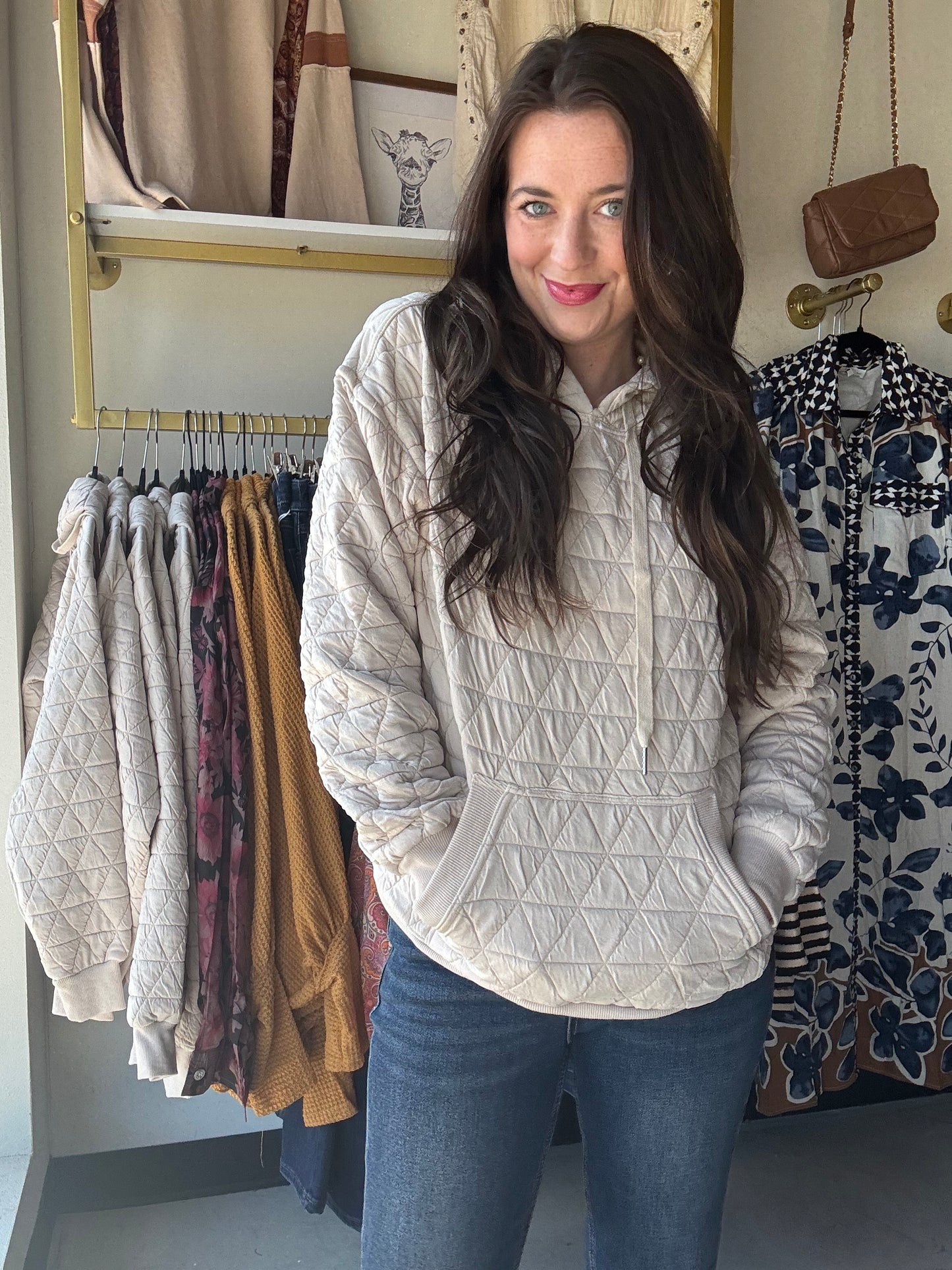 Cream Quilted Hoodie