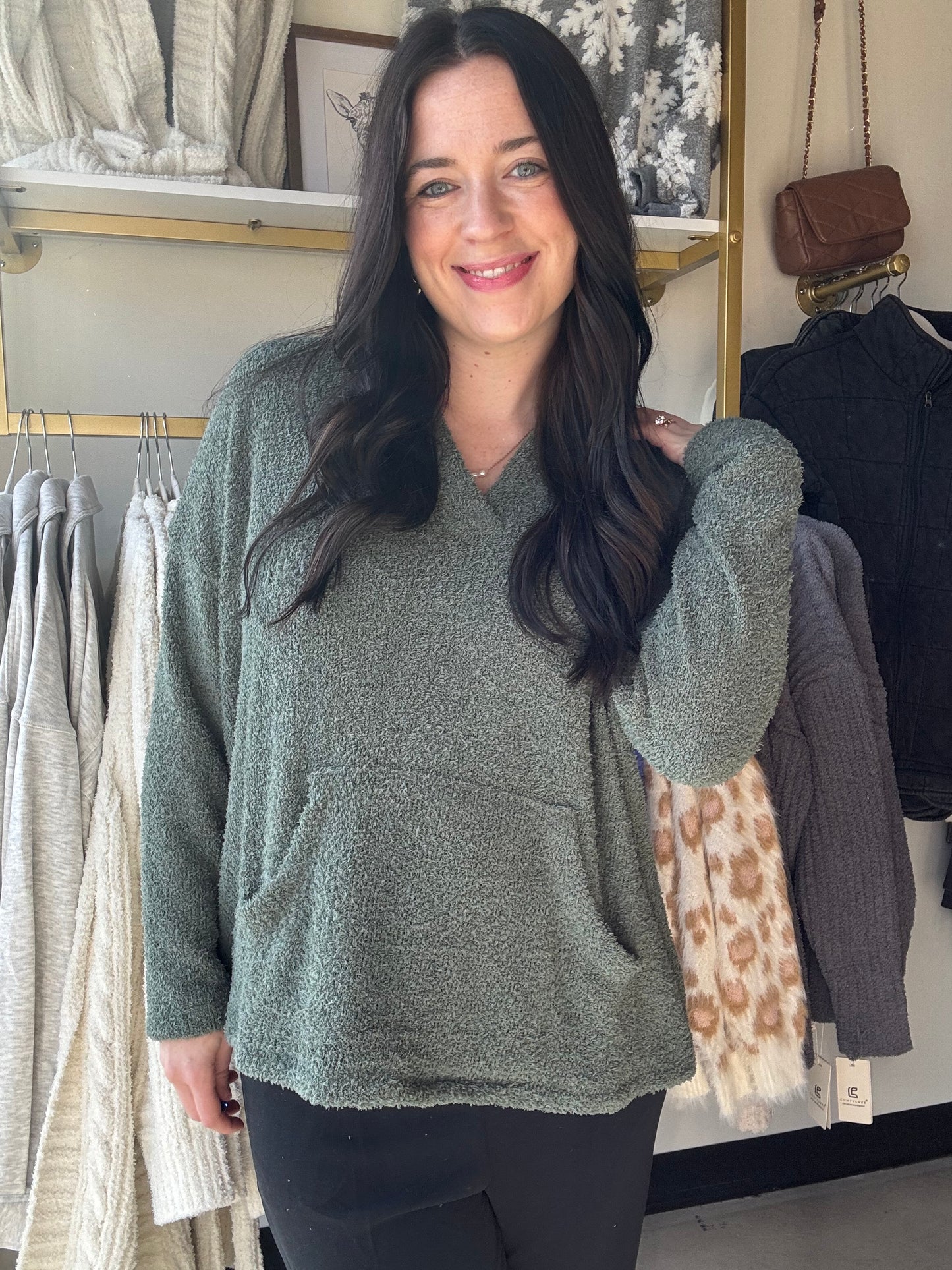 Basil V Neck Cozy Hoodie