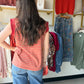 Rust Ruffle Knit Stripe Tank