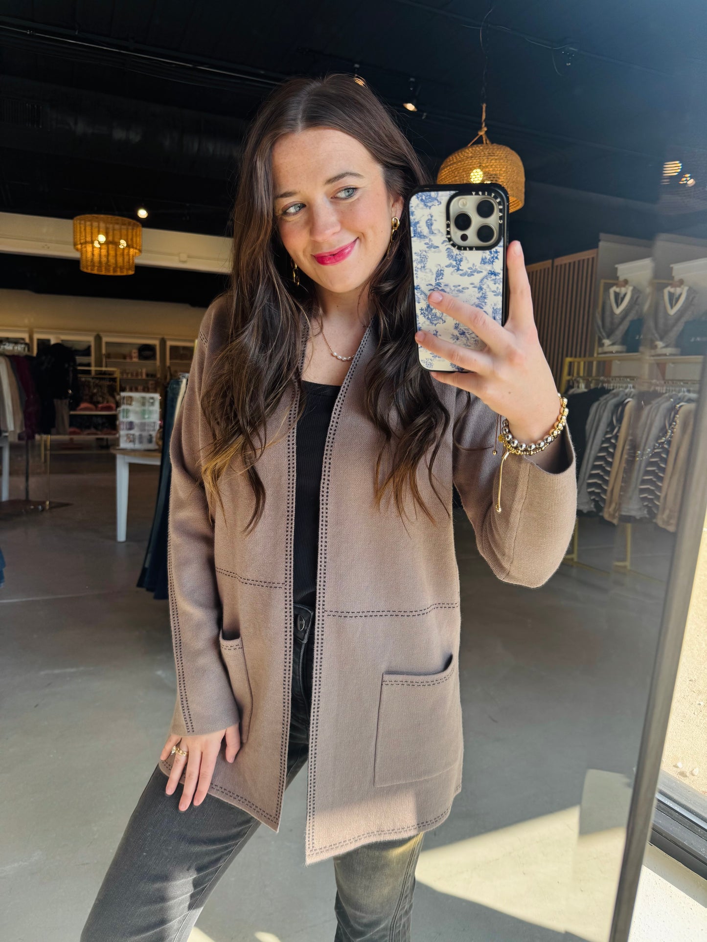 Mocha Stitch Trim Cardigan