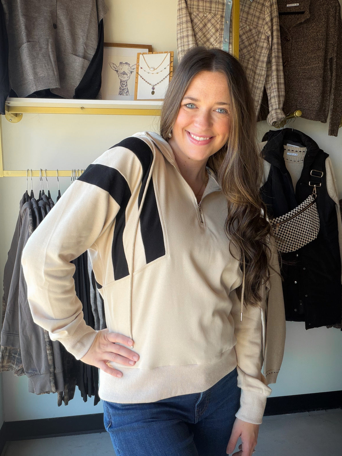 Taupe Accent Half Zip Hoodie