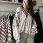 Almond Mixed Fabric Zip Up
