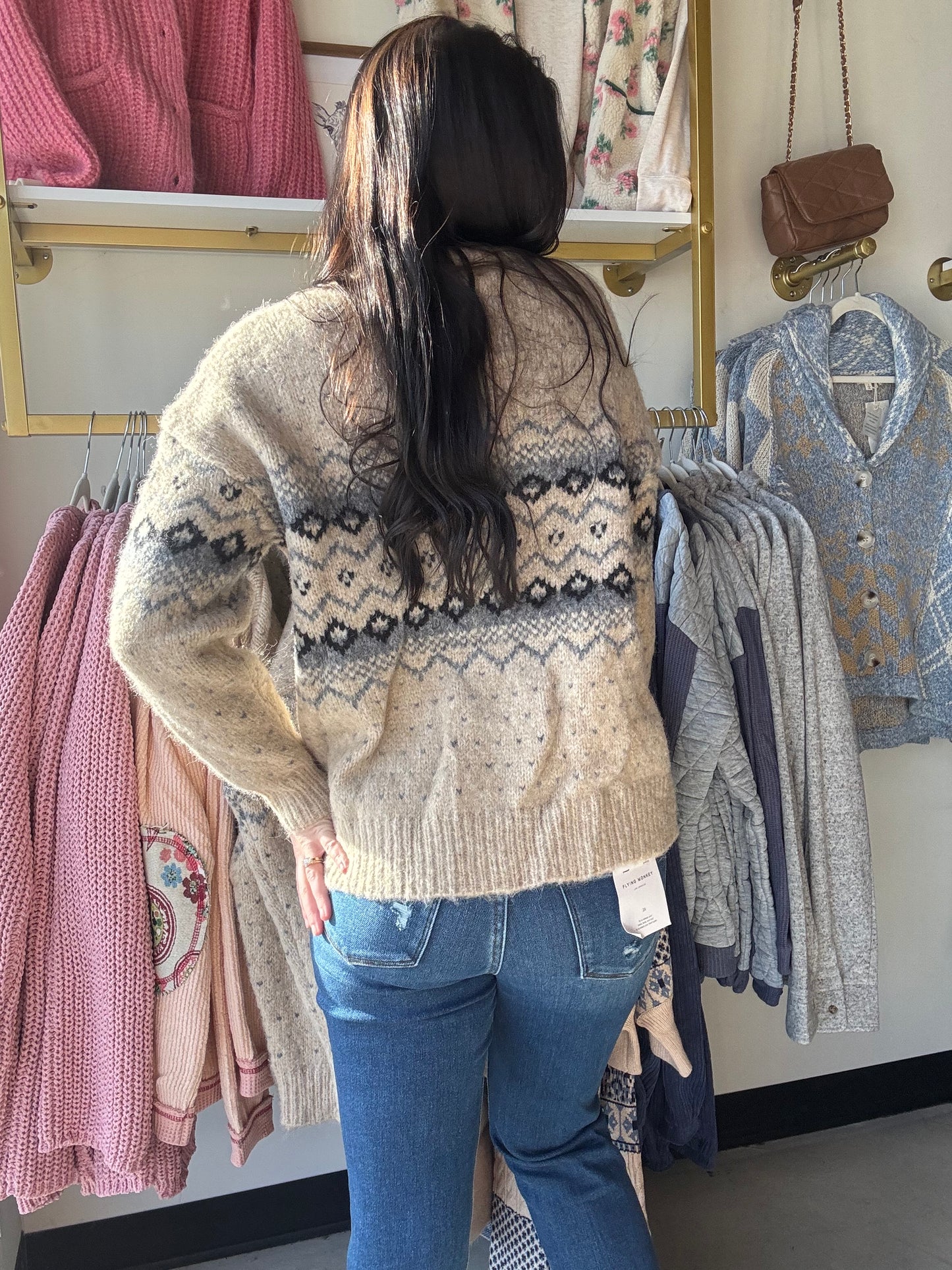 Latte Combo Button Sweater
