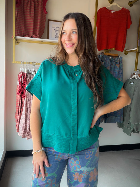 Spruce Button Trapunto Stitch Top