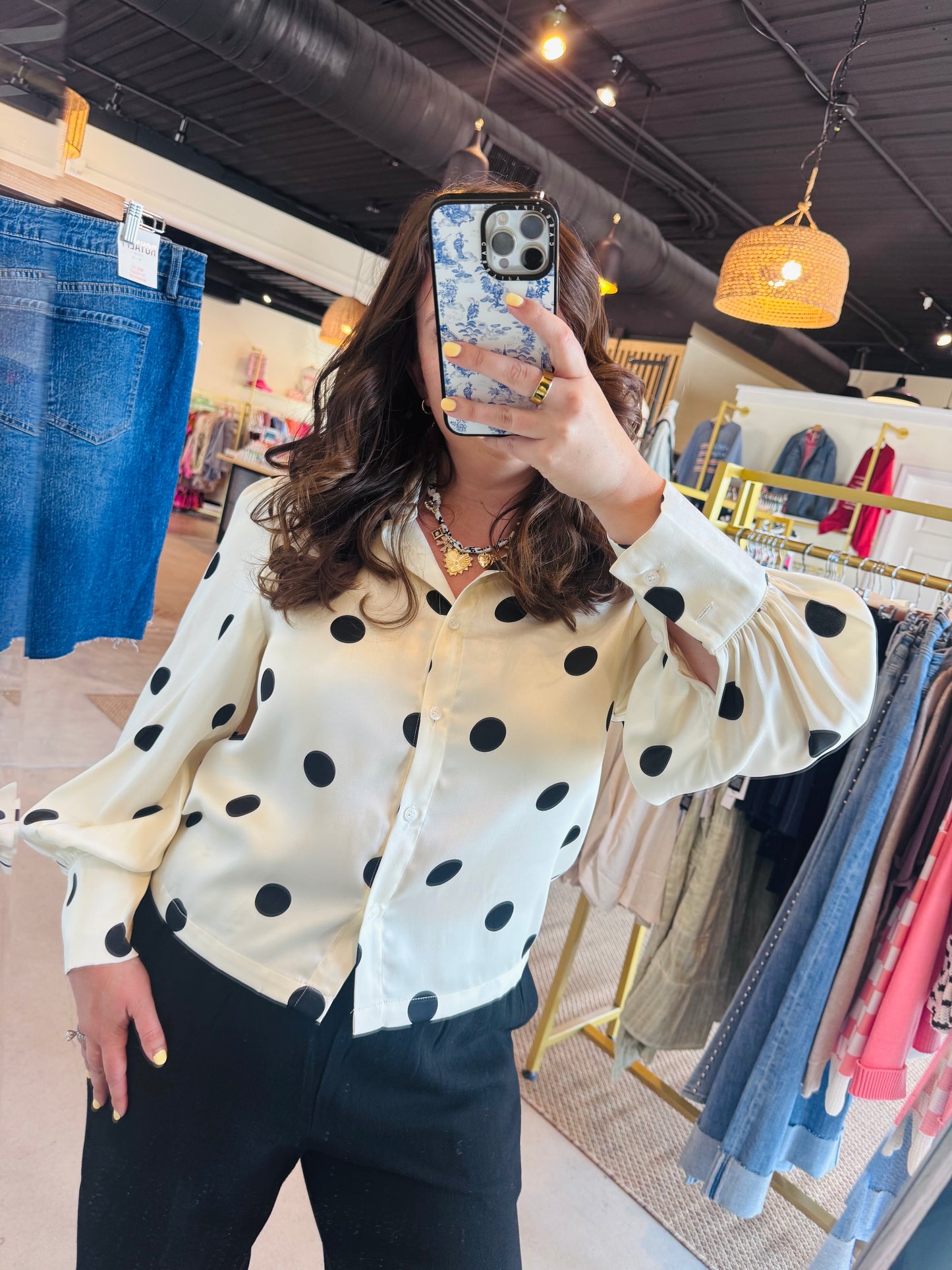 Ivory Spot Balloon Sleeve Blouse