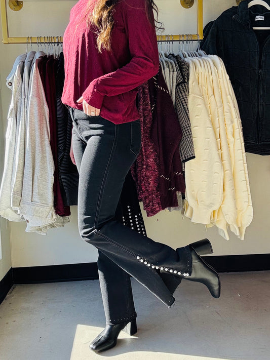 Pearl Embellished Bootcut Jeans