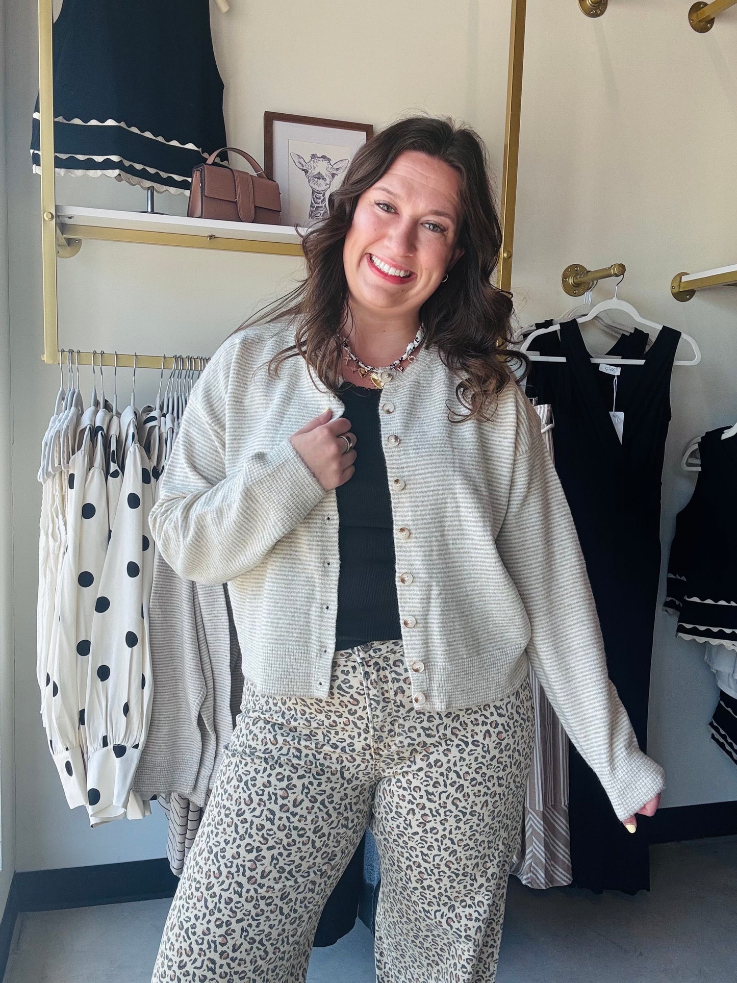 Taupe & Ivory Stripe Cardigan