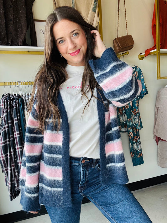 Indigo Multi Stripe Cardigan