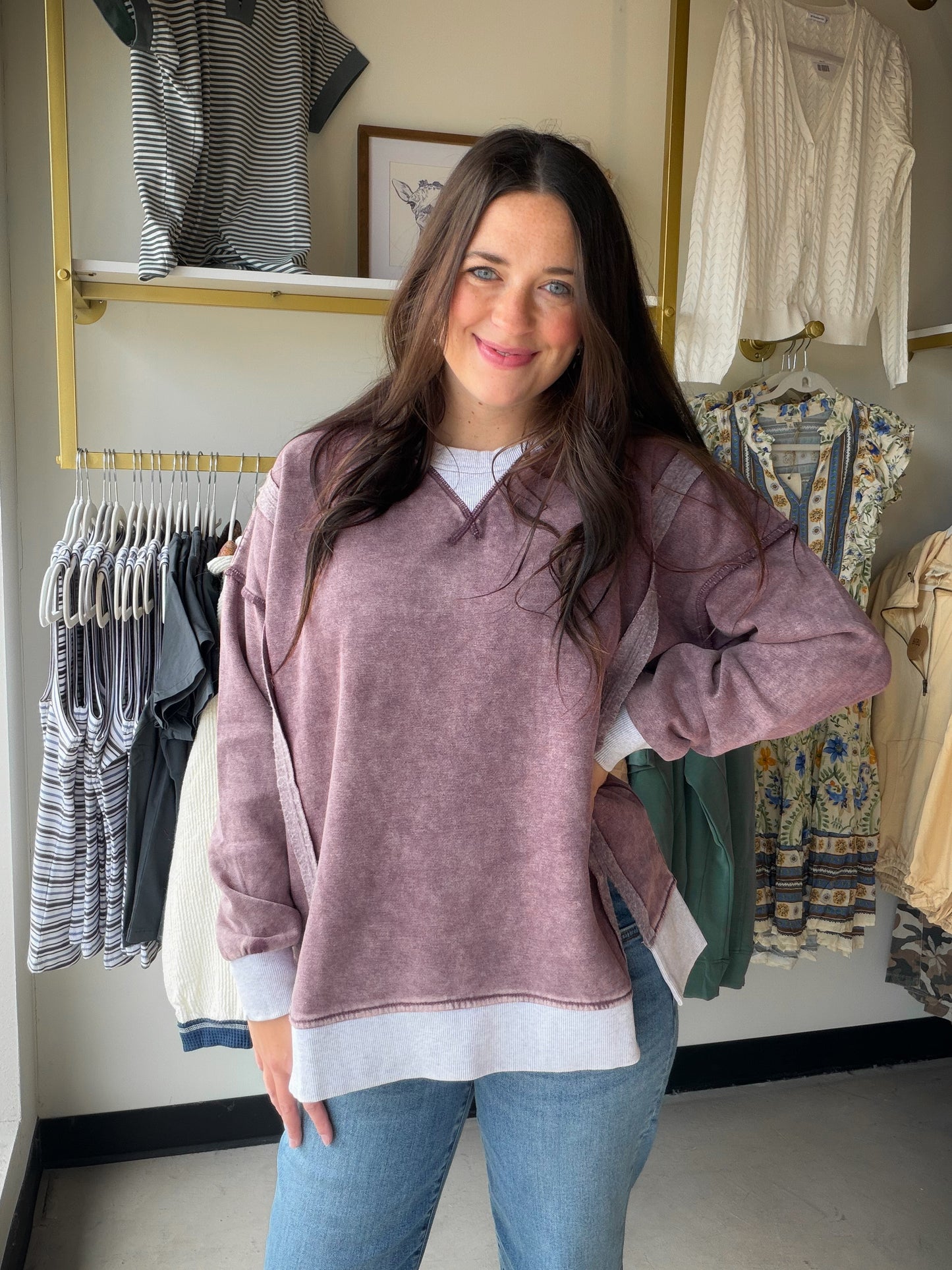 Eggplant Acid Wash Pullover