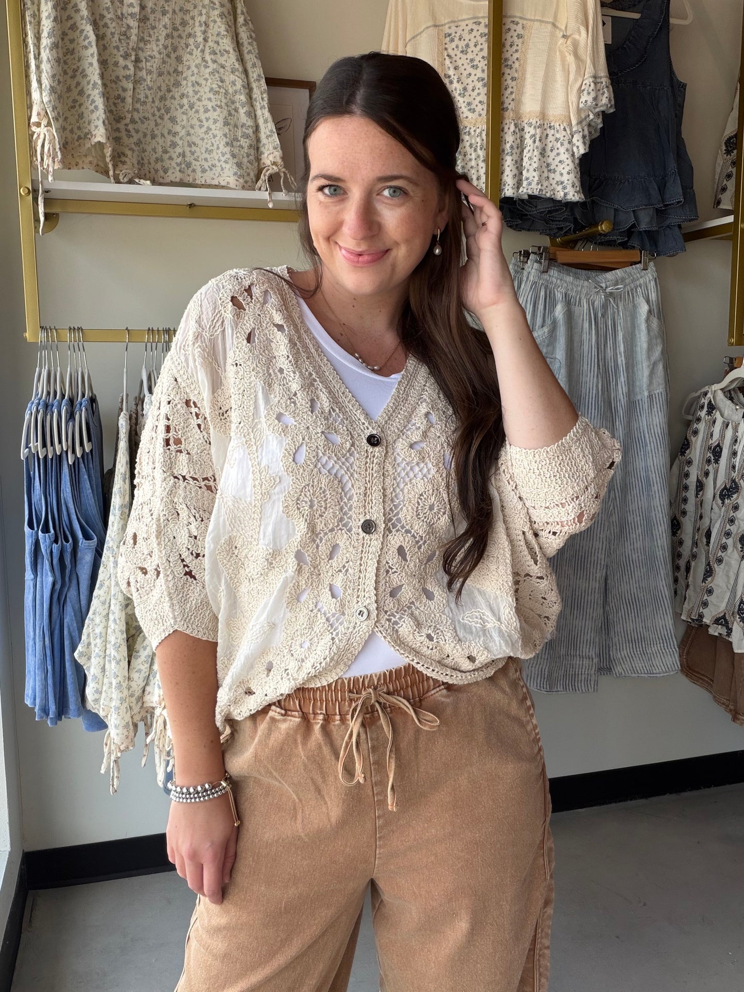 Natural Batwing Crochet Cardigan
