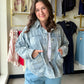 Rose Printed Washed Denim Jacket