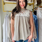 Pale Grey Mesh Accent Top