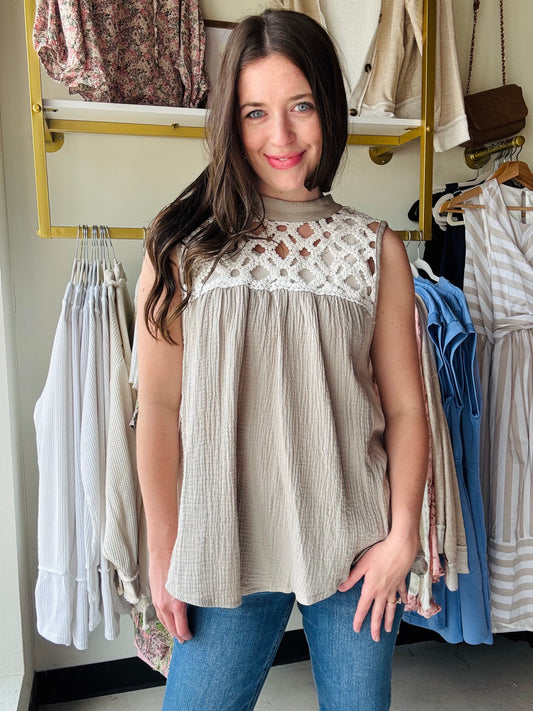 Pale Grey Mesh Accent Top