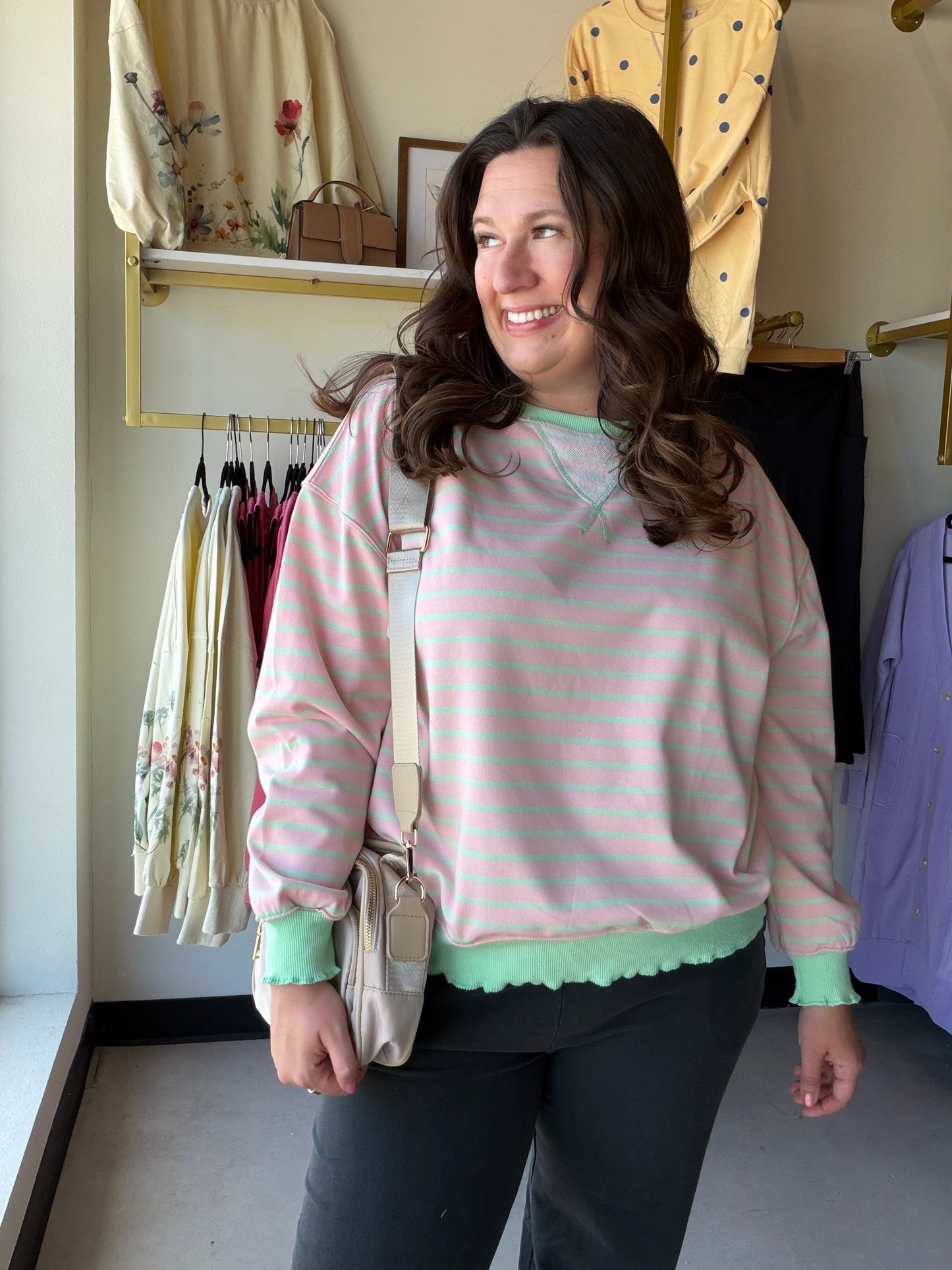Pink Combo Lettuce Hem Pullover