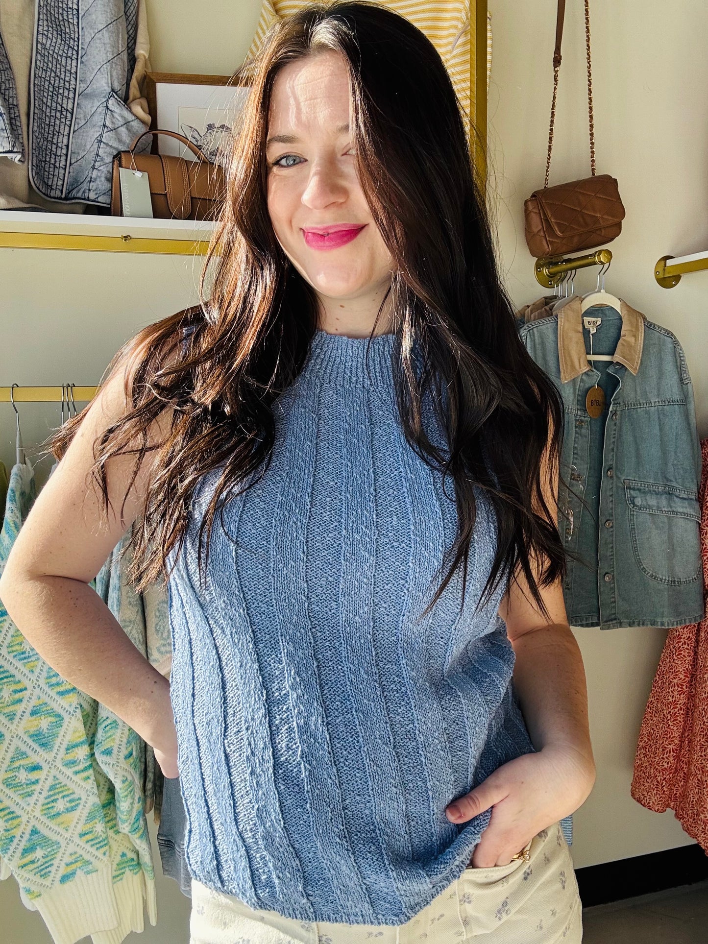 Blue Ribbed Sweater Tank