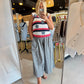 Navy Gingham Wide Leg Pants