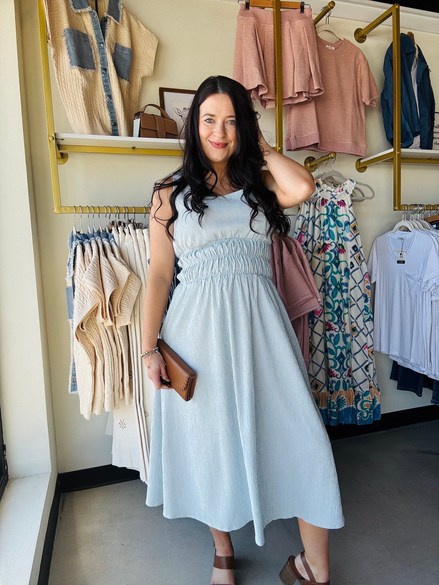 Blue & Ivory Pinstripe Dress