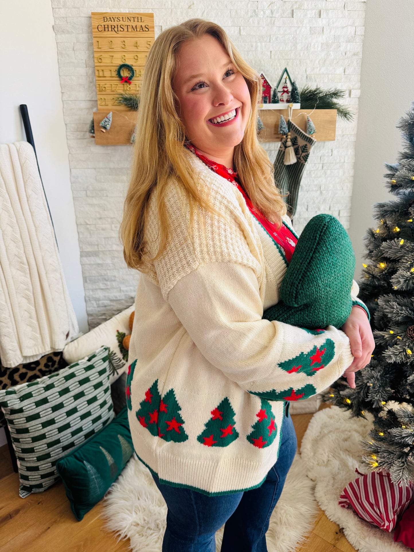 Cream Tree Cardigan Sweater