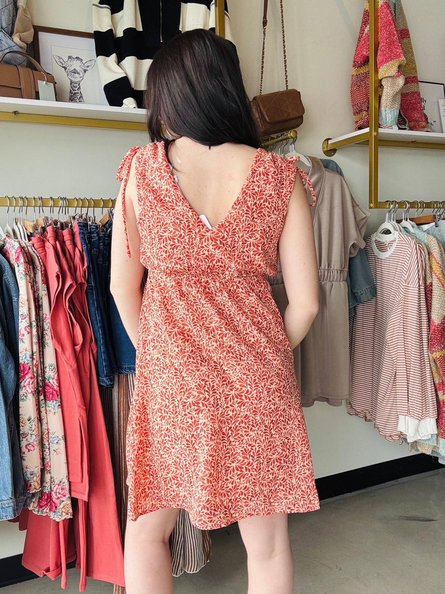 Surplice Sleeve Rust Dress