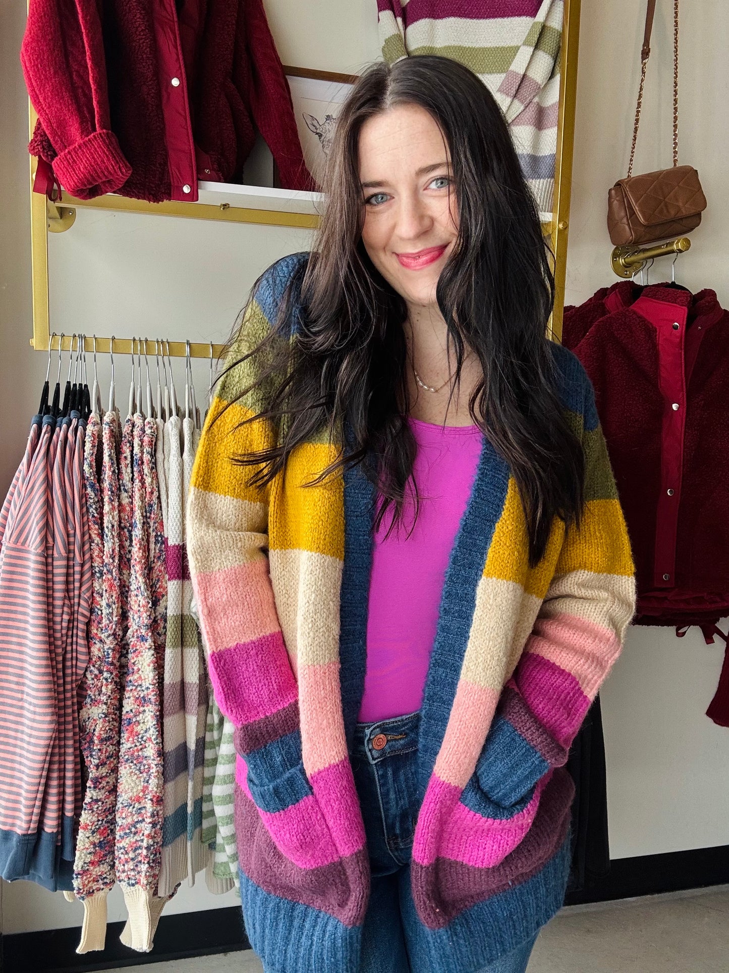 Navy Multi Stripe Cardigan