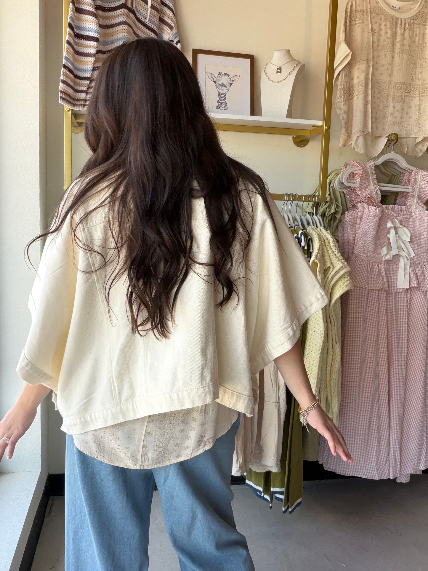 Ecru Denim Poncho Jacket