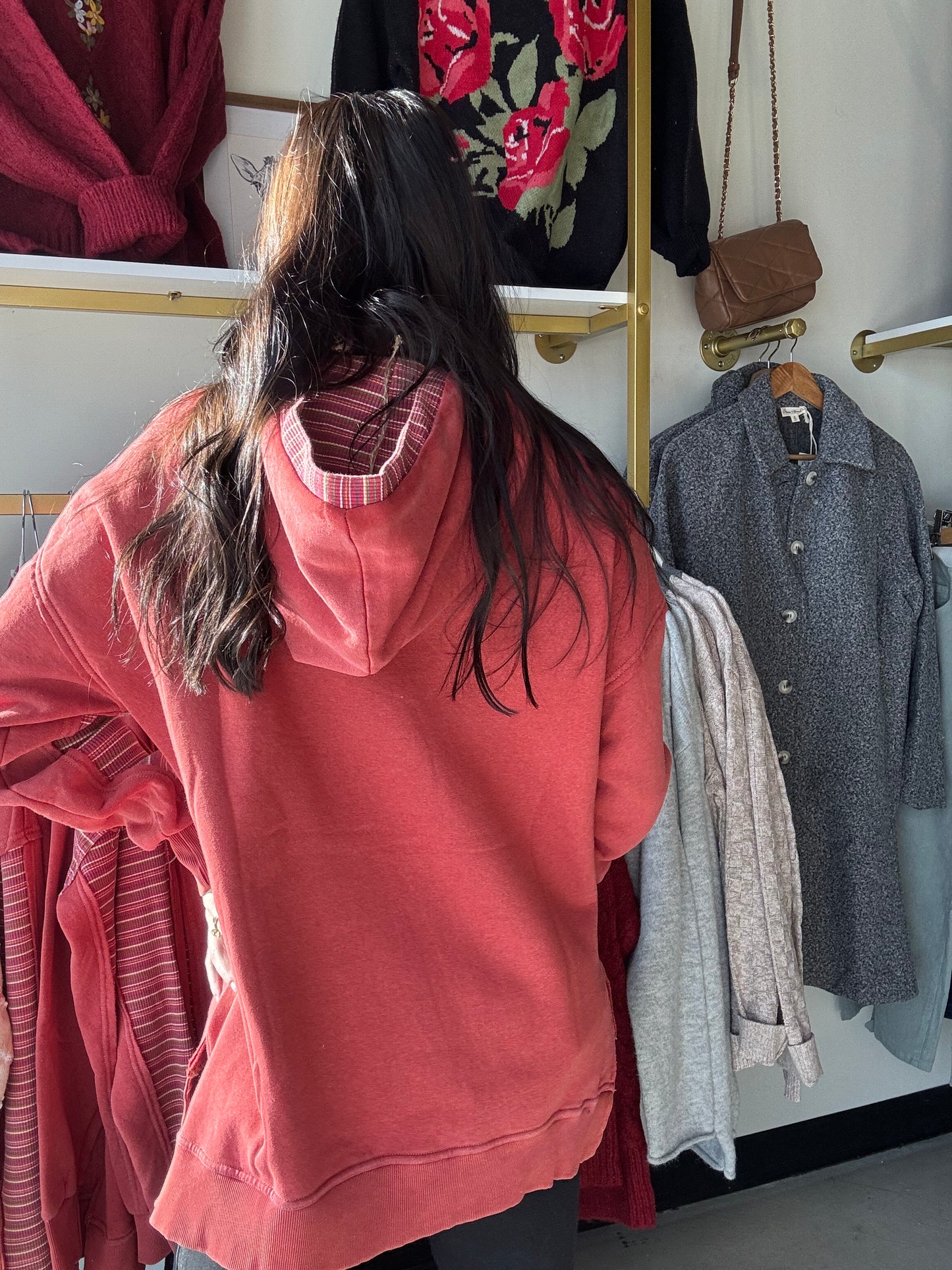 Boho Red Stripe Mix Hoodie