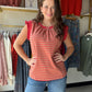 Rust Ruffle Knit Stripe Tank