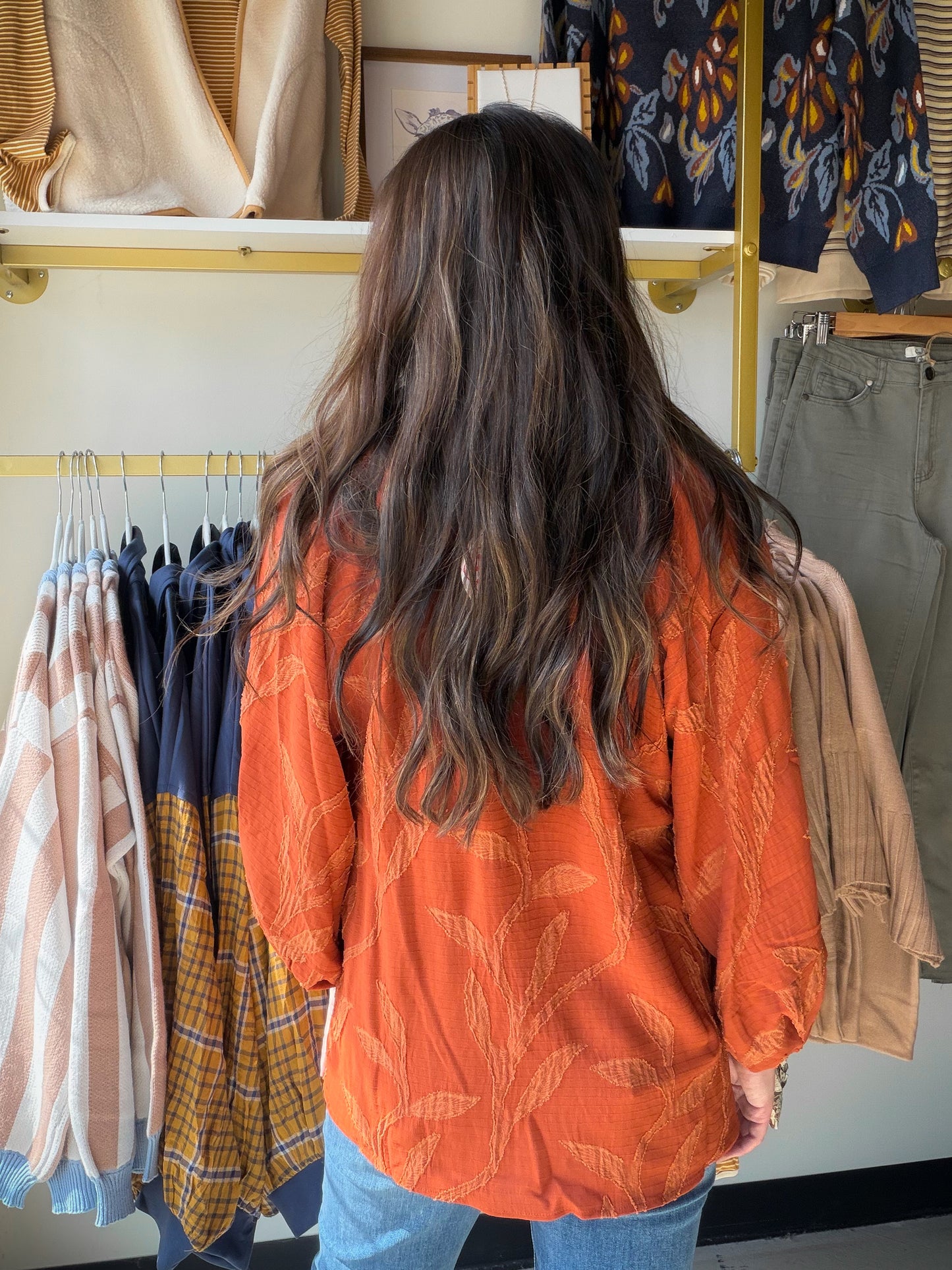 Terracotta Tie Leaf Jacquard Top