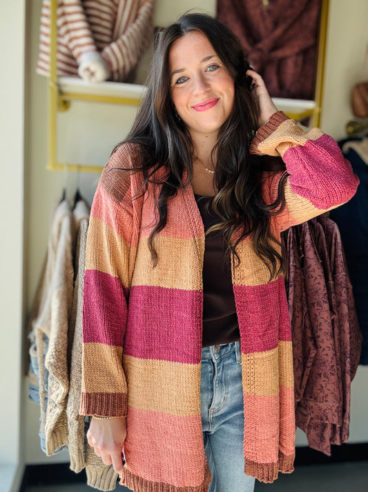 Autumn Color Block Cardigan