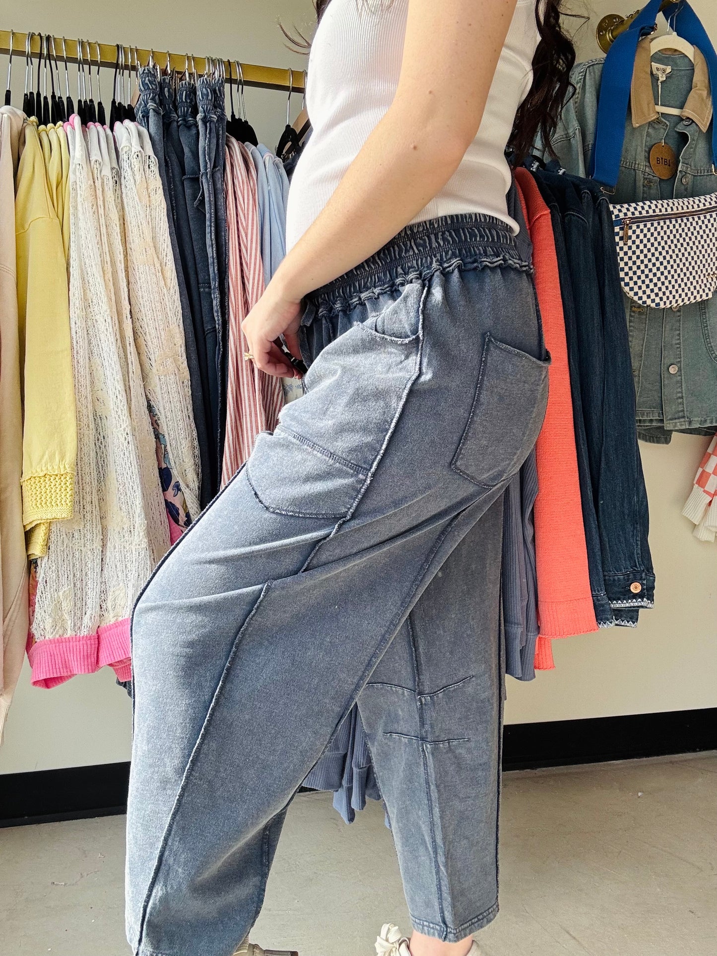 Navy Mineral Washed Barrel Pants