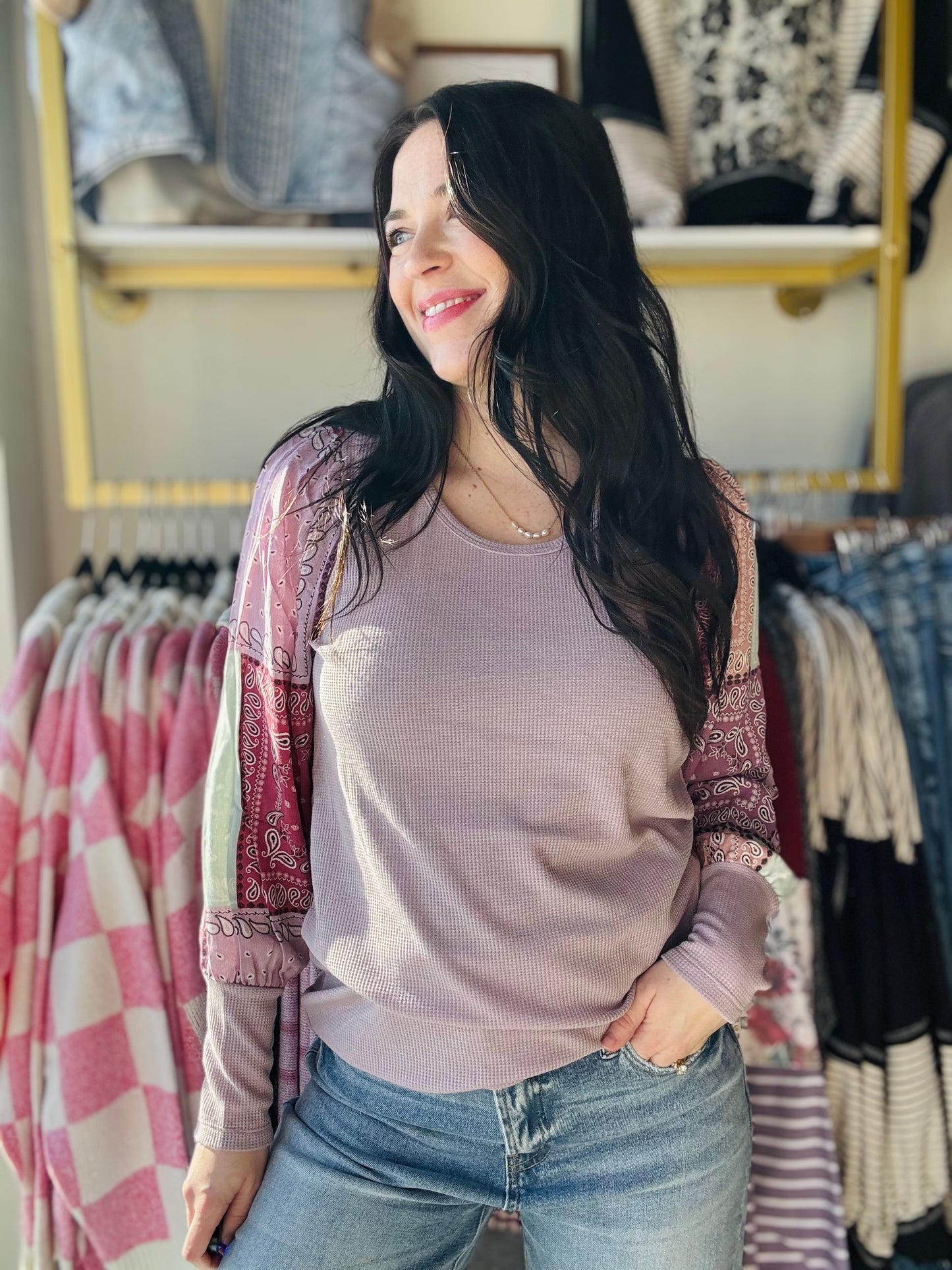 Lavender Aztec Puff Sleeve Top