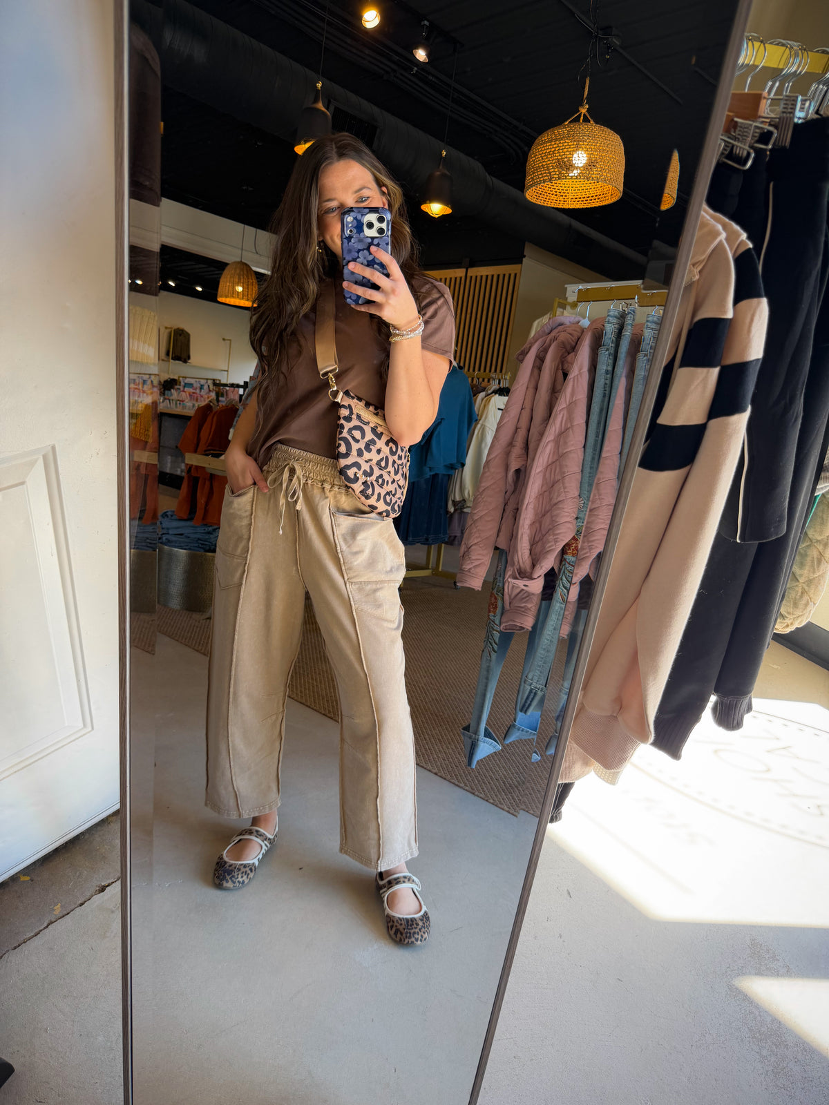 Taupe Terry Knit Barrel Pants