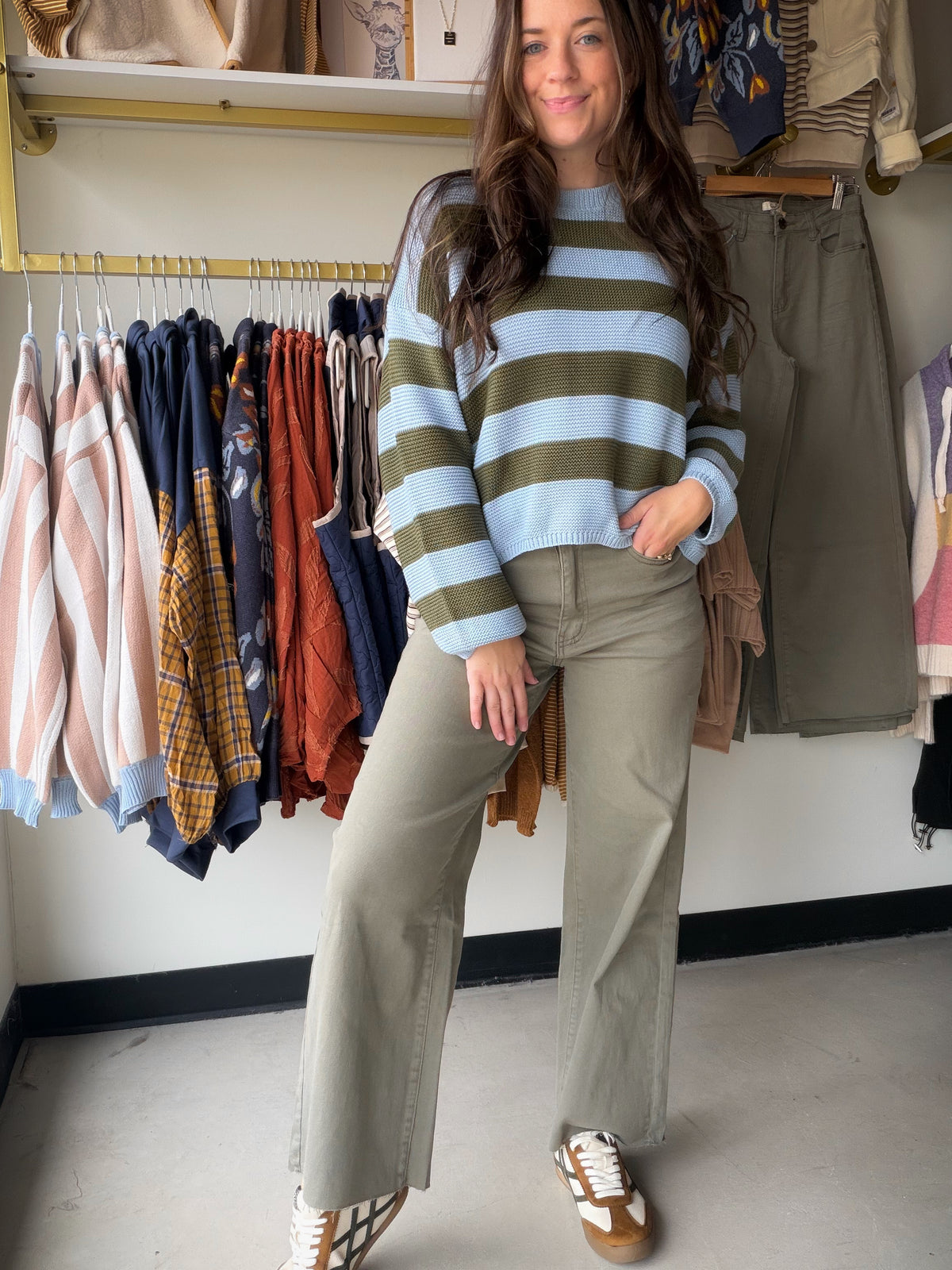 Ash Olive Twill Wide Leg Pants