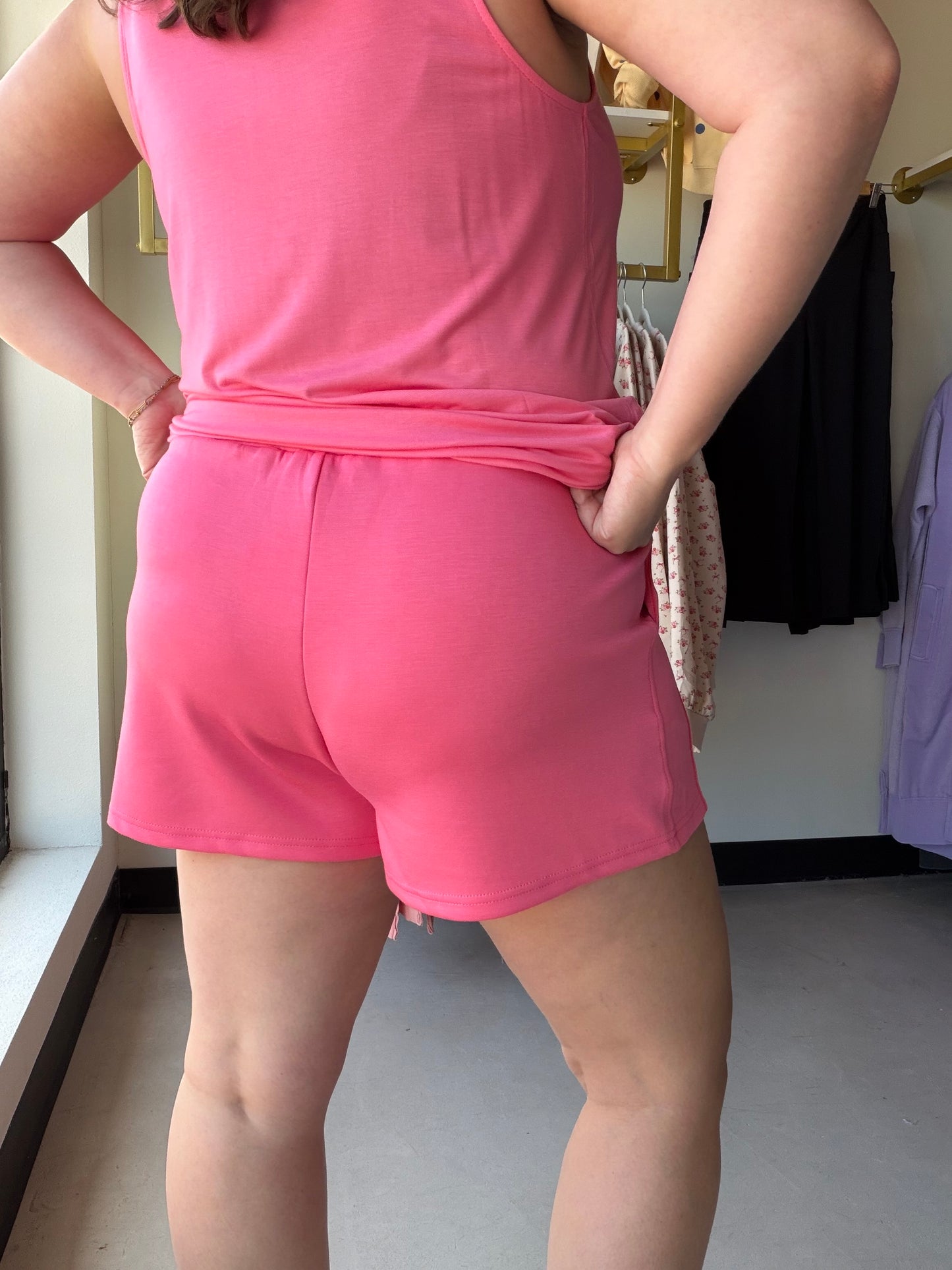 Taffy Pink Drawstring Knit Shorts