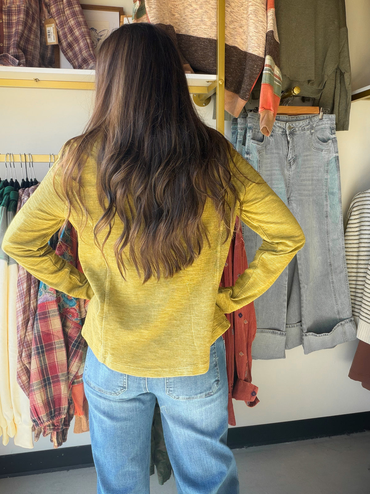 Olive Snap Front Embroidered Top