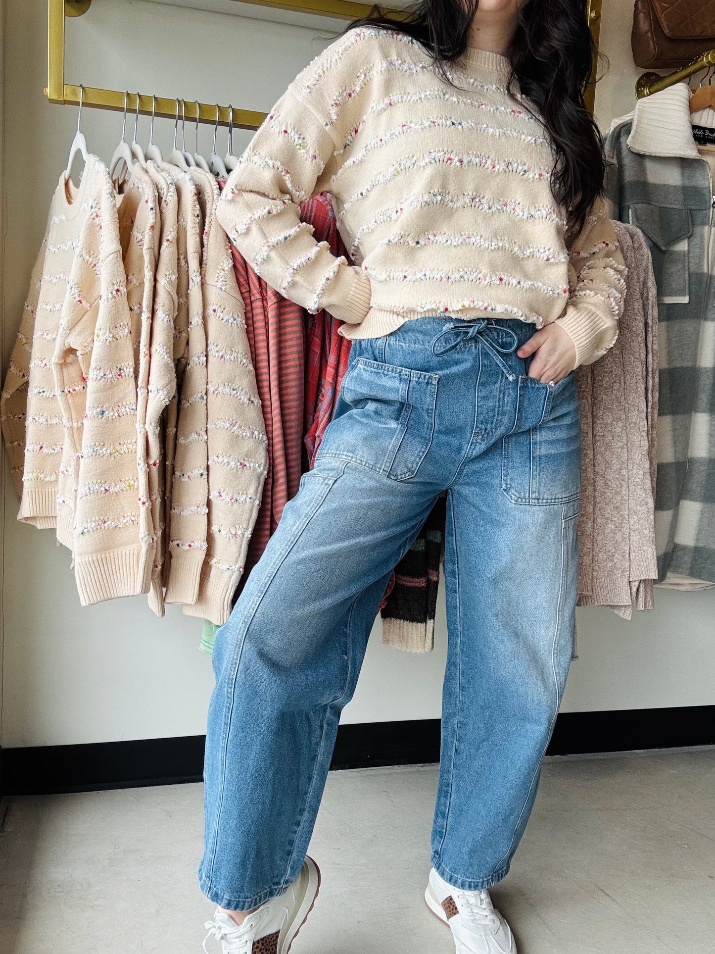 Washed Denim Barrel Jeans