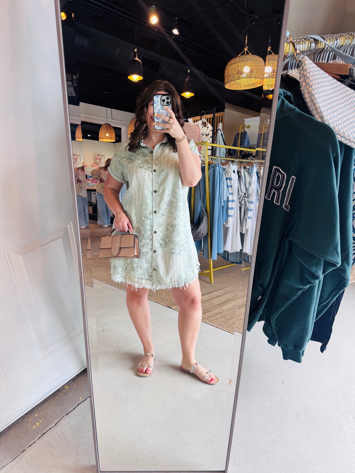 Sage Muted Floral Button Up Dress