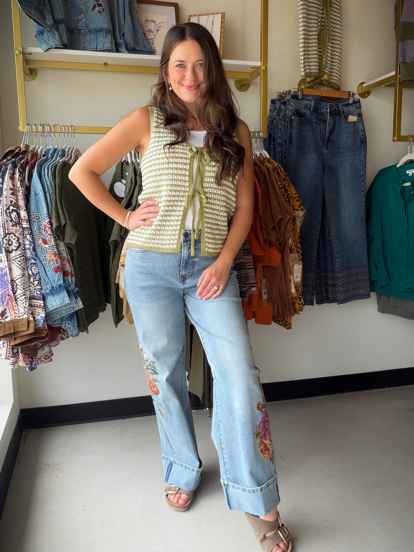 Sage Stripe Crochet Sweater Vest
